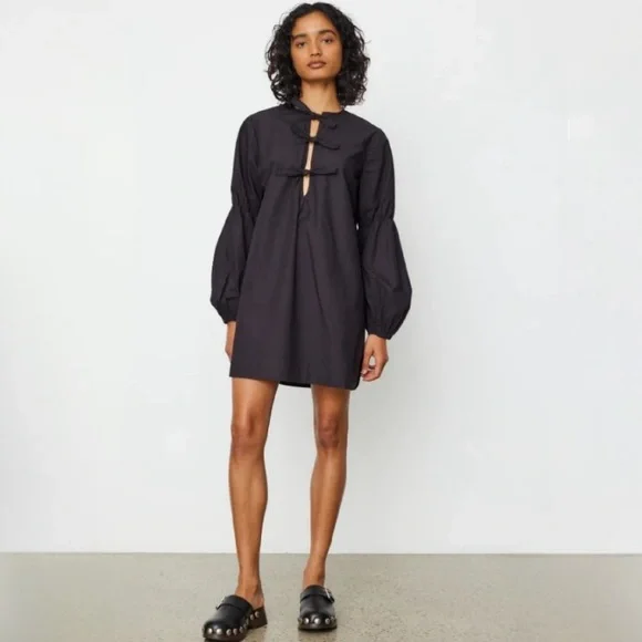 Ganni | Dresses | Ganni Cotton Poplin Tie Front Tunic Dress | Poshmark
